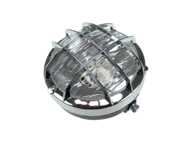 Headlight round 130mm cross with grill black with chrome (BA20D) main