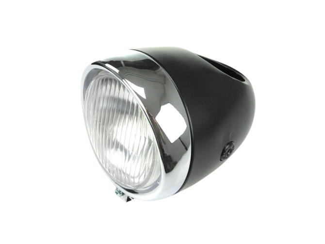 Headlight round 130mm egg model large model black with chrome GUIA product