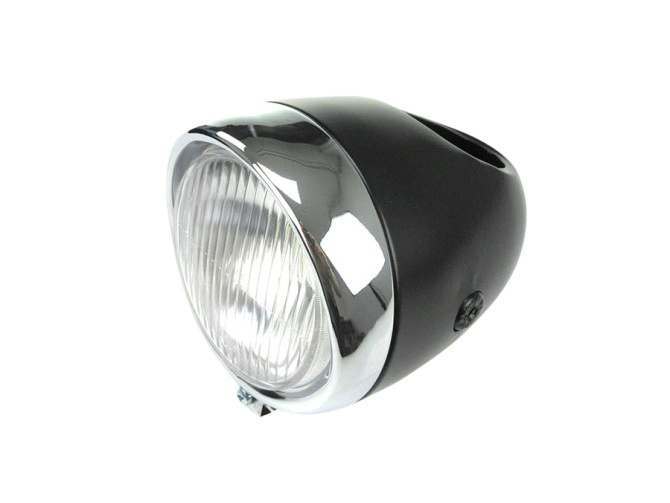 Headlight round 130mm egg model large model black with chrome GUIA product