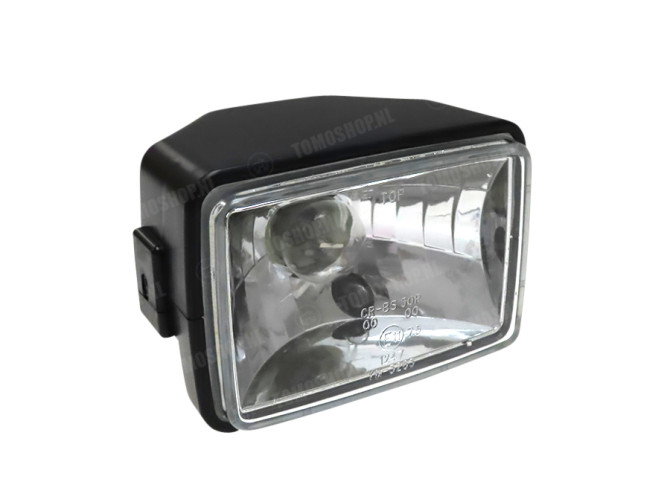 Headlight square 150mm black replica clear glass A-quality main