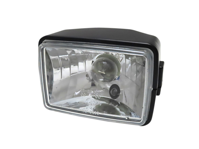 Headlight square 150mm black replica clear glass A-quality product