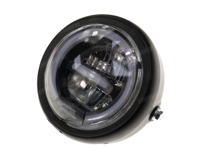 Headlight round 165mm with angel eye black LED 12V white light  thumb