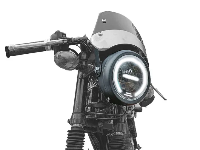 Headlight round 165mm angel eye black LED 12V white light main