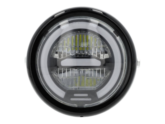 Headlight round 165mm angel eye LED 12V gloss black