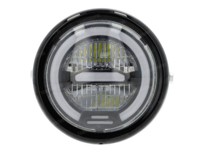 Headlight round 165mm angel eye LED 12V gloss black