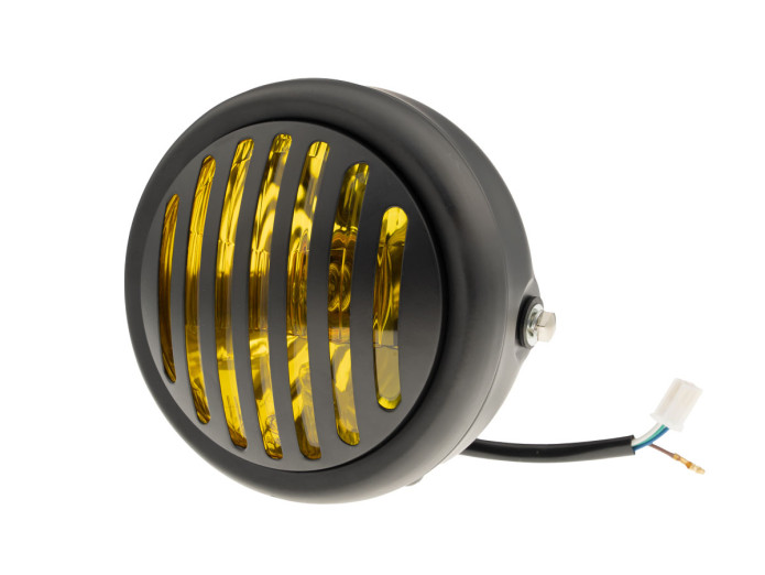 Headlight round 165mm halogen 12V 35W matt black yellow glass with grill