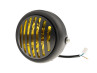 Koplamp rond 165mm halogeen 12V 35W mat zwart geel glas met rooster Koplamp rond 165mm halogeen 12V 35W mat zwart geel glas met rooster