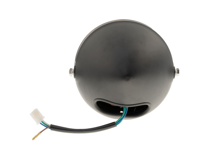 Headlight round 165mm halogen 12V 35W matt black yellow glass with grill