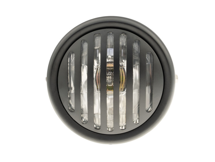 Koplamp rond 165mm halogeen 12V 35W mat zwart met rooster