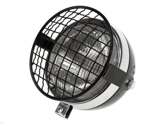 Headlight round 130mm Maxi black with chrome GUIA with grill product