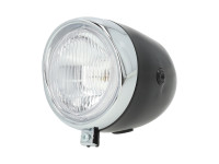 Scheinwerfer Rund 130mm Eier Lampe großes Modell Schwarz mit Chrom GUIA