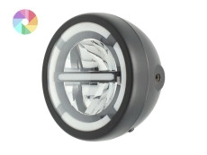 Koplamp rond 165mm Angel Eye "Cross" LED 12V custom (kleur naar keuze) Koplamp rond 165mm Angel Eye "Cross" LED 12V custom (kleur naar keuze)