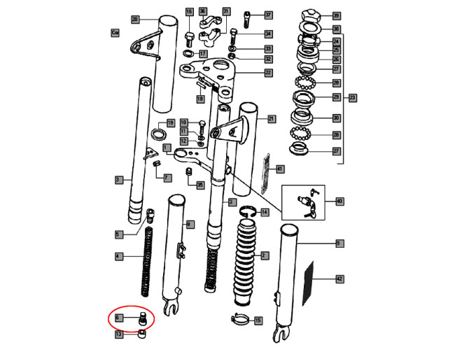 Voorvork oud model wormmoer onder Tomos A3 / A35 product