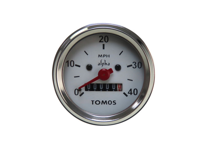 Teller mijlen 60mm 40 mph wit origineel Tomos product