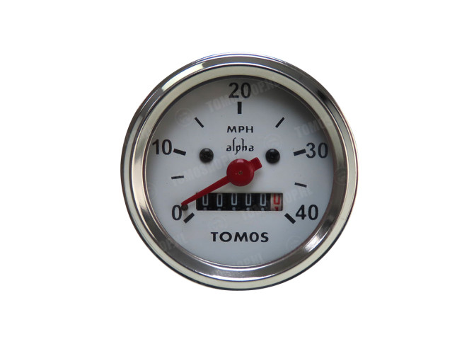 Speedometer Miles 60mm 40 mph white original Tomos main