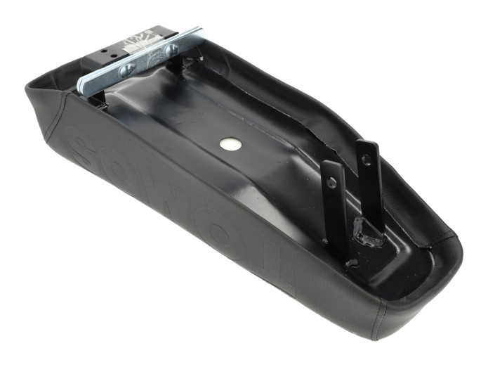 Saddle buddyseat Tomos A3 / A35 long custom with stamped logo black 