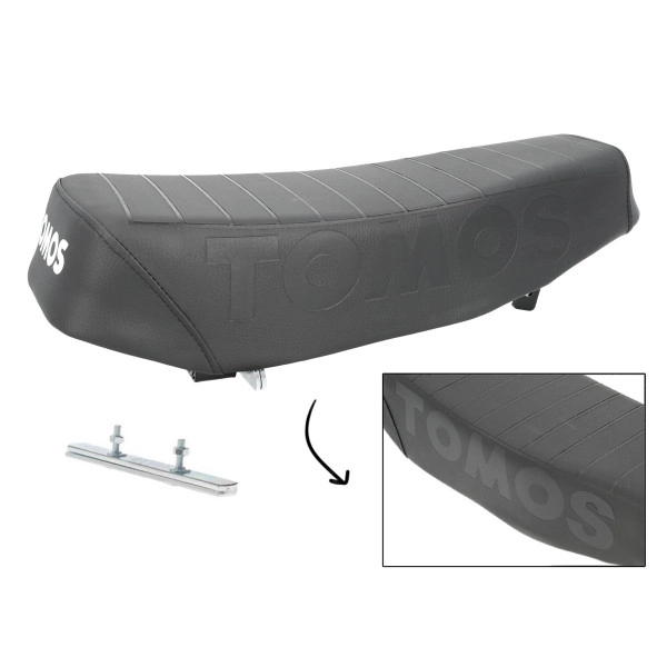 Zadel buddyseat Tomos A3 A35 lang custom met gestanst logo zwart