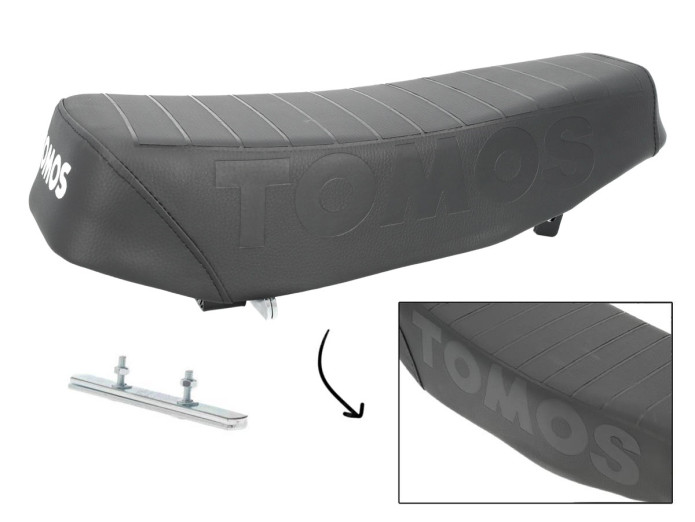 Saddle buddyseat Tomos A3 / A35 long custom with stamped logo black 
