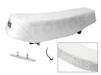 Saddle buddyseat Tomos A3 / A35 long custom with stamped logo white