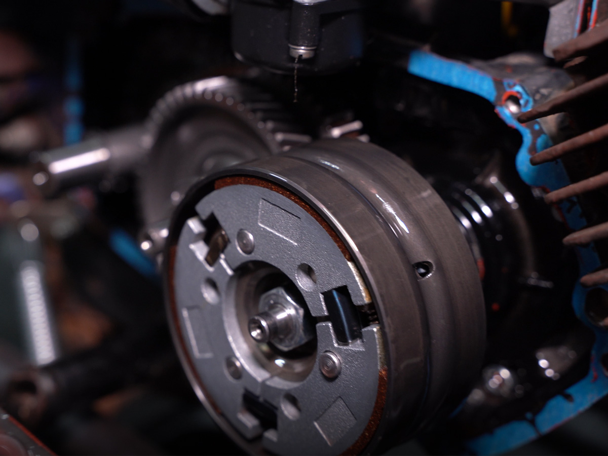 Clutch side cover removed from the Tomos A35 engine