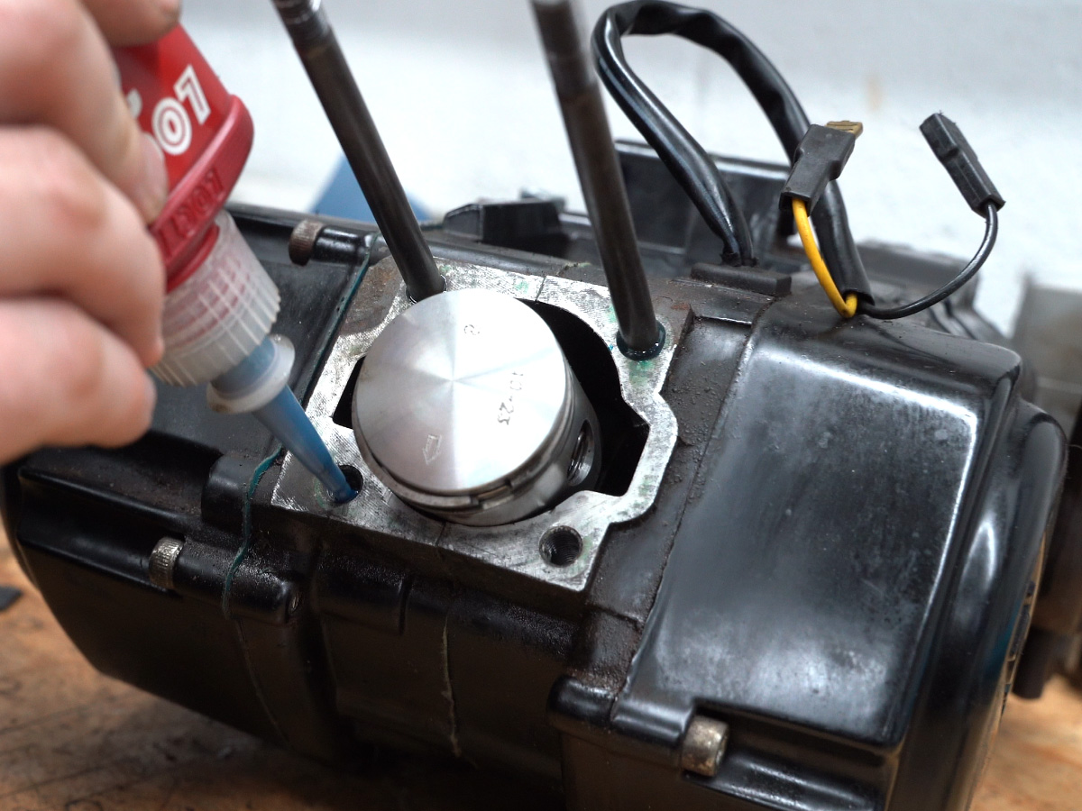 Installing cylinder studs with threadlocker